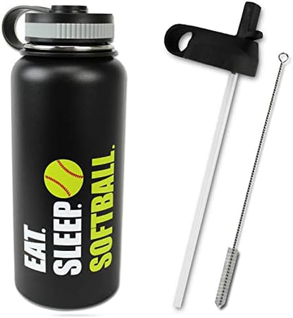  Water Bottle Baseball Softball Tumbler 32 Oz Gift For Mom Men Flask Sports Travel Waterbottle, Stainless Steel, Vacuum Insulated, Water Cold For 24, Hot For 12 Hours