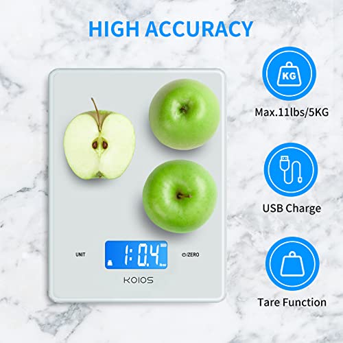 11lb/5kg Small Accurate Food Scale For Kitchen, Waterproof USB Plug In Rechargeable Digital Kitchen Scale, Digital Food Kitchen Scale For Weight Loss, Food Scale For Baking Dieting, White