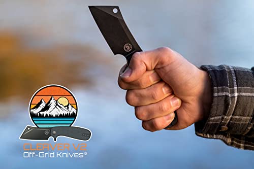  Cleaver V2 Folding Knife, D2 Tumbled Black Cleaver Blade, G10 Scales, Ceramic Ball Bearings, Left & Right Hand Carry