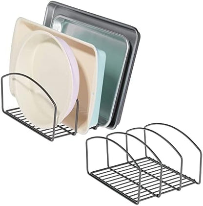  MDesign Steel Cookware Holder, Storage Organizer Rack With Three Slots For Kitchen Cabinet, Pantry, Holds Pans, Pots, Lids, Cookie Sheets, Cutting Boards - Concerto Collection - Bronze