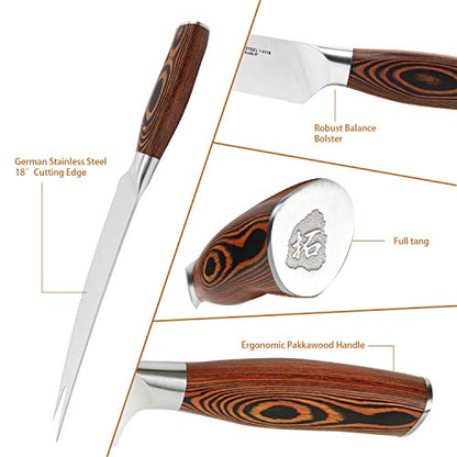  - 8'' Barbecue Knife - Meat & Carving Forks Knife Ham&Butter Knives Fork-Shaped Tip Knives Flexible Utility Knife - HC German Steel Full Tang Pakkawood Handle - Gift Box Included - Fiery Series