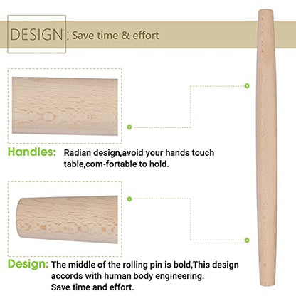  Rench Rolling Pin For Baking 18 Inch - Gifbera Better Wood Beech Dough Roller Baking Utensils For Pizza Bread Pastry Fondant