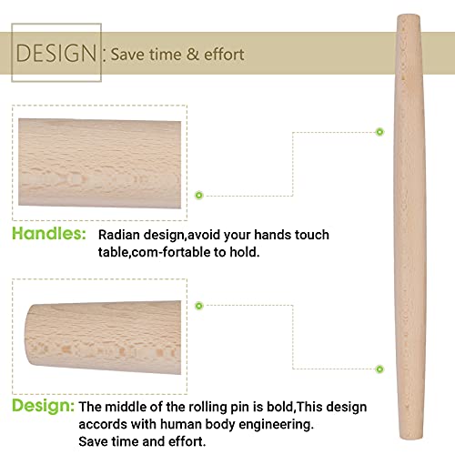  Rench Rolling Pin For Baking 18 Inch - Gifbera Better Wood Beech Dough Roller Baking Utensils For Pizza Bread Pastry Fondant