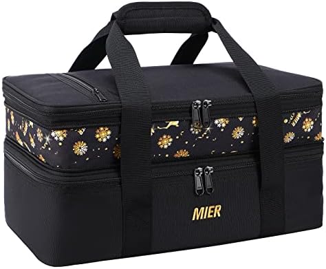 Insulated Double Casserole Carrier Thermal Lunch Tote For Potluck Parties, Picnic, Beach, Fits 9 X 13 Inches Casserole Dish, Expandable By Mid Zipper, Orange