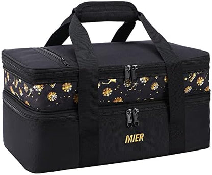 Insulated Double Casserole Carrier Thermal Lunch Tote For Potluck Parties, Picnic, Beach, Fits 9 X 13 Inches Casserole Dish, Expandable By Mid Zipper, Orange