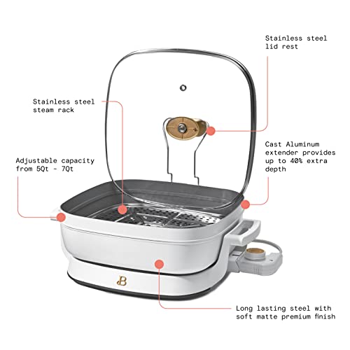  5-in-1 Electric Expandable Skillet, White Icing By Drew Barrymore, Up To 7 QT