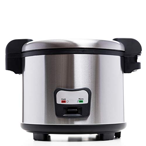  Commercial Rice Cooker And Warmer, 60 Cups Large Cooked (30 Cup Uncooked) Rice With Hinged Lid, Non-Stick Insert Pot, Stainless Steel Exterior