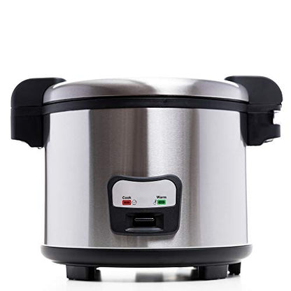  Commercial Rice Cooker And Warmer, 60 Cups Large Cooked (30 Cup Uncooked) Rice With Hinged Lid, Non-Stick Insert Pot, Stainless Steel Exterior