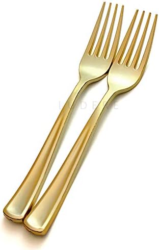  50 Piece Premium Rose Gold Plastic Forks | Extra Heavy Duty With Bright Shiny Finish | Convenient And Strong | Ludere Elegant Disposable Forks
