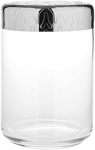 Alessi "Dressed" Glass Jar Hermetic Lid In 18/10 Stainless Steel Mirror Polished With Relief Decoration, Silver