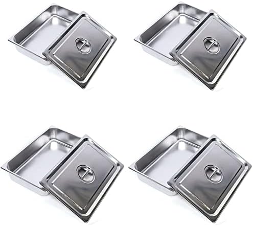  4 Pcs Hotel Pan Steam Table Pans With Lid, 4" Deep Full Size Stainless Steel Food Pan With Cover, Buffet Servers Pans Food Warmer Catering Pan Hot Steam Tray Water Pan For Restaurant Commercial