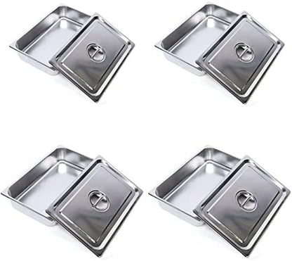  4 Pcs Hotel Pan Steam Table Pans With Lid, 4" Deep Full Size Stainless Steel Food Pan With Cover, Buffet Servers Pans Food Warmer Catering Pan Hot Steam Tray Water Pan For Restaurant Commercial