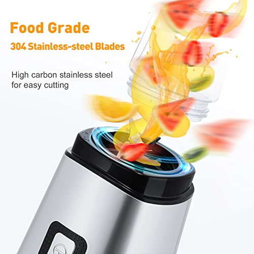  Kakaroof Smoothie Blender Personal Size For Shakes And Smoothies, 300 Watt Single Serve Small Blender With Two 20oz BPA-Free Travel Sport Bottles Silver