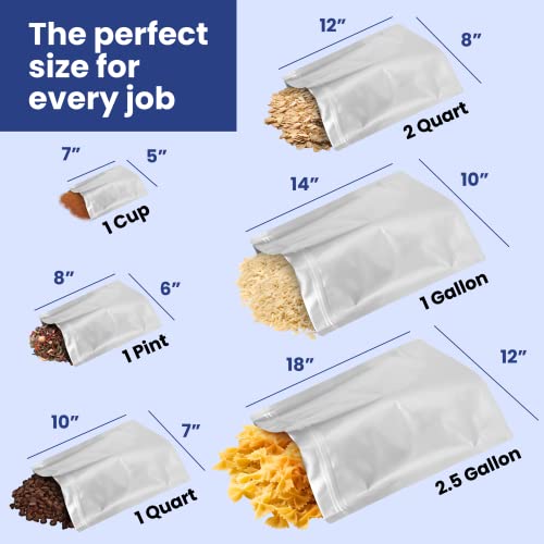  50x Wallaby 1-Quart Gusset Mylar Bag Bundle - (6 Mil - 7" X 10") Stand-Up Zipper Pouches + 50x Labels - Heat Sealable, Food Safe, & Reliable Long Term-Food Storage Solutions - Silver