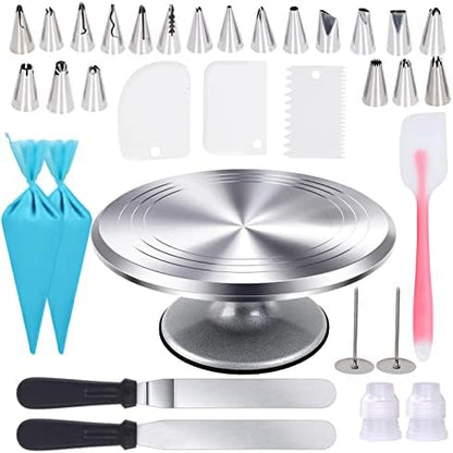  12 Inch Cake Stand Small Round Decorating Turntable Revolving Aluminum Rotating Table Holder Personalised Baking Display Tray Plate Tools Accessories For Christmas Birthday Wedding Tiered Cake