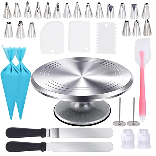  12 Inch Cake Stand Small Round Decorating Turntable Revolving Aluminum Rotating Table Holder Personalised Baking Display Tray Plate Tools Accessories For Christmas Birthday Wedding Tiered Cake