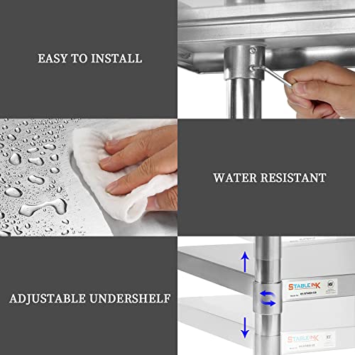 STABLEINK NSF Stainless Steel Table, 24 X 36 Inches Metal Prep & Work Table With Adjustable Undershelf And Table Foot, For Commercial Kitchen, Restaurant, Hotel And Garage (Without Caster Wheels)