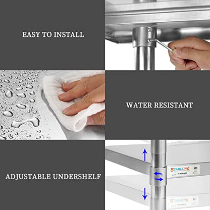  STABLEINK NSF Stainless Steel Table, 24 X 36 Inches Metal Prep & Work Table With Adjustable Undershelf And Table Foot, For Commercial Kitchen, Restaurant, Hotel And Garage (Without Caster Wheels)