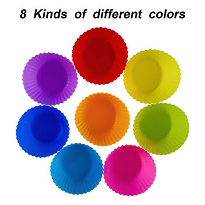  24 Pack Silicone Baking Cups Reusable Muffin Liners Non-Stick Cup Cake Molds Set Cupcake Silicone Liner Standard Size Silicone Cupcake Holder Reusable Cupcake Liners Christmas Gift (8 Rainbow Colors)