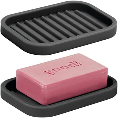  Silicone Kitchen Sink Storage Organizer Holder Tray For Sponges, Soap, Scrubber - Ribbed Base, Quick Dry, Waterproof, Non-Slip, Durable, Heat Resistant - Linelle Collection, 2 Pack, Black