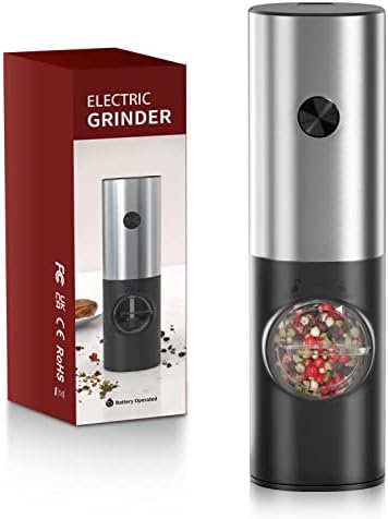  Lectric Salt And Pepper Grinder Set, EAGMAK Battery Powered Automatic 70ml Pepper Mill Grinders, Stainless Steel Electronic Mill Shakers With Adjustable Coarseness, LED Light & Storage Base (2 Pack)