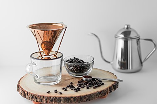  IBOU - Copper Coated Pour Over Coffee Dripper - Paperless Filter - Reusable & Ecofriendly - Honeycomb Design Dripper - Coffee Brewer - Chemex - Bodum - Carafe Compatible