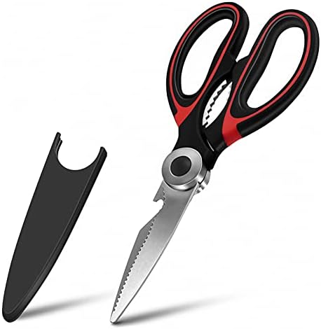  Heavy Duty Kitchen Shears With Protective Sheath Kitchen Meat Scissors, Dishwasher Safe Cooking Scissors, Food Scissors For Chicken, Poultry, Fish, Herbs, Black+White