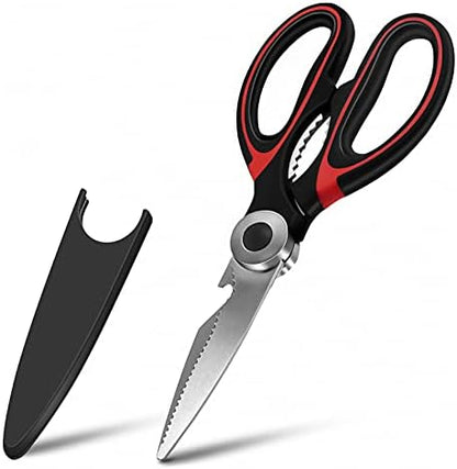  Heavy Duty Kitchen Shears With Protective Sheath Kitchen Meat Scissors, Dishwasher Safe Cooking Scissors, Food Scissors For Chicken, Poultry, Fish, Herbs, Black+White