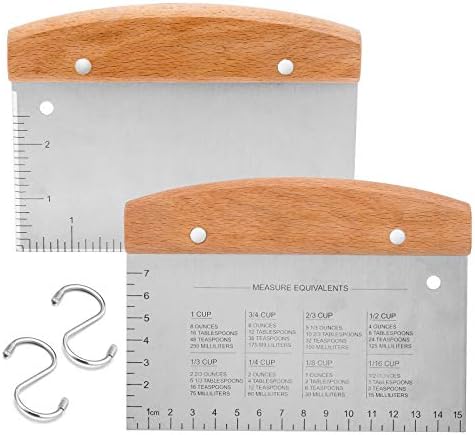  Metal Griddle Scraper Chopper, HaSteeL Stainless Steel Dough Bench Scraper Pastry Cutter With Measuring Marks, Multi-purpose Kitchen Tool For Flat Top Grilling/Baking/Cooking, Dishwasher Safe (2-Pack)
