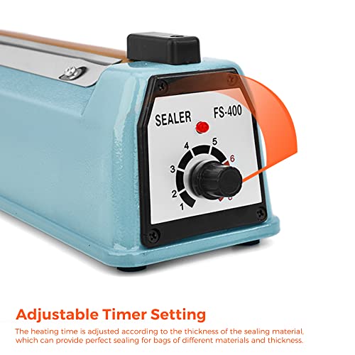  16 Inch Impulse Bag Sealer, Heat Sealer Machine Closer For Cookies, Manual Hot Sealing Machine For Poly Bag & Shrink Wrap With 2 Free Repair Kit (Blue)
