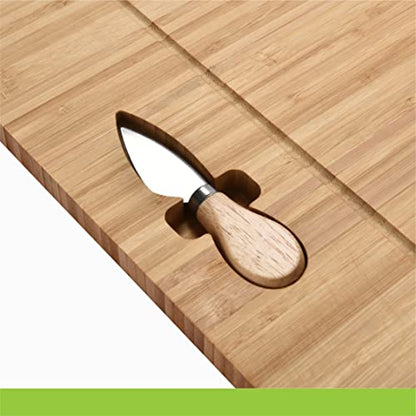  Bamboo Wooden Cheese Board With Knife & Fork Set - Charcuterie Board, Cheeseboard Knife Utensil Set - Wooden Serving Tray Platter - Ideal Wedding Or Housewarming Gift