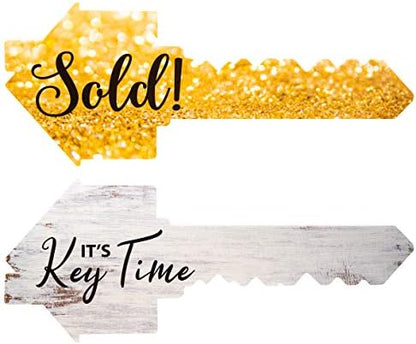  Real Estate Social Media Testimonial Photo Prop Signs - Great For Instagram, Twitter & Facebook (2 Pack, Key - Sold/Key Time AND Key - Found The One/Home Sweet Home)