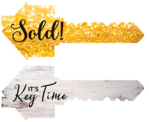  Real Estate Social Media Testimonial Photo Prop Signs - Great For Instagram, Twitter & Facebook (2 Pack, Key - Sold/Key Time AND Key - Found The One/Home Sweet Home)