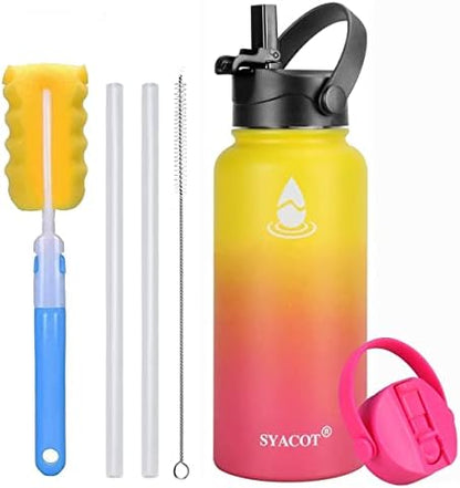 40 Oz Stainless Steel Water Bottle, Insulated Double Wall Vacuum Leak Proof Water Flask, Metal Thermo Canteen Mug —Wide Mouth With 2 Straw Lids
