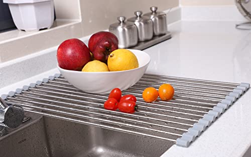  Roll Up Dish Drying Rack Over The Sink Dish Drying Rack Dish Rack Over Sink Rolling Rack Dish Racks For Kitchen Counter (11.8''Wx17.8''L, Warm Grey)
