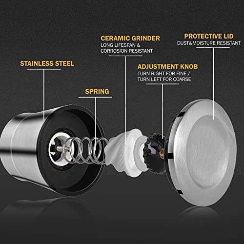  Salt And Pepper Shakers Grinders Refillable Stainless Steel, Adjustable Coarseness Mills Glass Material To Refill Sea Salt,Small Peppercorn,Black Pepper (single Package)