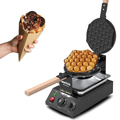  Bubble Waffle Maker, Hong Kong Egg Waffle Maker Machine With Non-stick Coating, Stainless Steel Pancake Maker 180° Rotate, 1500W 110V Electric Cone Maker, 50-250℃/122-482℉ Adjustable
