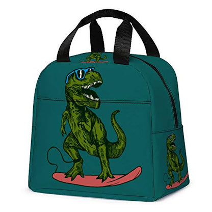  Dinosaur Lunch Bag, Reusable Cute Lunch Box Insulated Kids Cooler Tote Bag Multi-functional School Lunch Container For Teen Boys Girls (Dark Cyan)