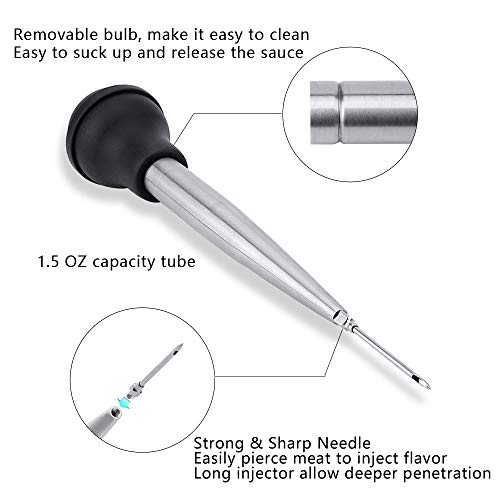  Baster Set Of 4, Latauar 304 Stainless Steel Turkey Baster Syringe Including Marinade Injector Needle(2) And Cleaning Brush.