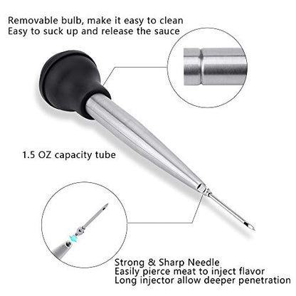  Baster Set Of 4, Latauar 304 Stainless Steel Turkey Baster Syringe Including Marinade Injector Needle(2) And Cleaning Brush.