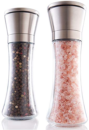  Orgeous Salt And Pepper Grinder Set - Refillable Stainless Steel Combo Shakers With Adjustable Coarse Mills - Enjoy Your Favorite Spices, Fresh Ground Pepper, Himalayan Or Sea Salts