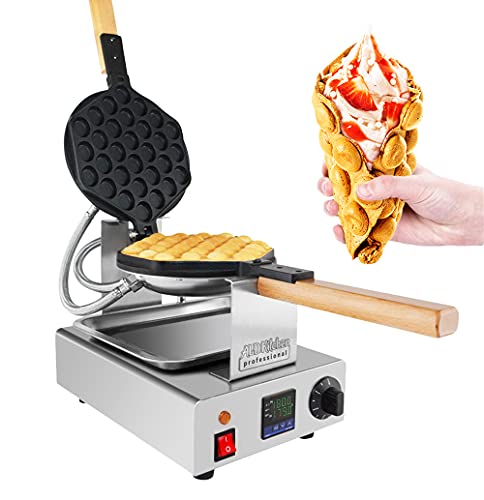  Bubble Waffle Maker | Commercial Stainless Steel Egg Waffle Iron With Improved Digital Thermostat | 110V