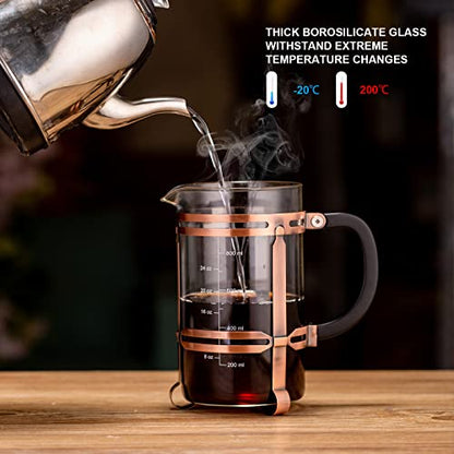  French Press Coffee Maker (34 Oz) With 4 Filters - 304 Durable Stainless Steel, Heat Resistant Borosilicate Glass Coffee Press, BPA （include 1 Cleaning Brush,1 Spoon And 2 Spare Filter Screen）