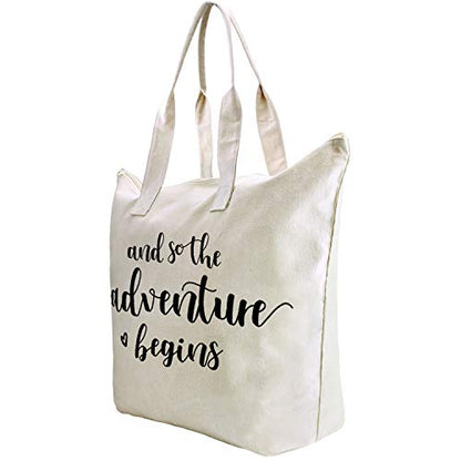  ELEGANTPARK Bridal Shower Gifts For Bride Bag Bride To Be Gifts Honeymoon Gifts For Bride Wedding Enagagement Gifts Graduation Gifts And So The Adventure Begins Tote With Zipper And Pocket Canvas
