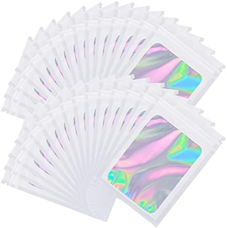  100 Pieces Resealable Smell Proof Bags Foil Pouch Bag Flat Ziplock Bag For Party Favor Food Storage (Holographic Color, 8 X 10 Inch)