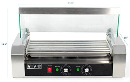 Electric 12 Hot Dog And 5 Roller Grill Warmer, Cooker Machine With Cover, HOTDG-V205