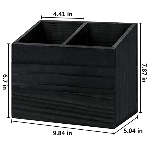  Utensil Holder For Kitchen Counter, Wood Utensil Organizer With 2 Compartments, Utensil Caddy And Silverware Organizer For Kitchen Decor, Black Kitchen Accessories