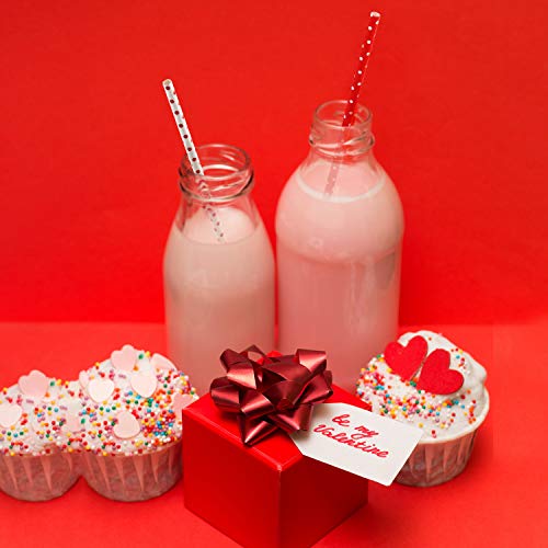  200 Pieces Valentines Straws Valentines Paper Straws Heart Drinking Straws Heart Striped Paper Straws Decorative Holiday Straws For Valentine's Day Wedding Party Supplies, 8 Styles
