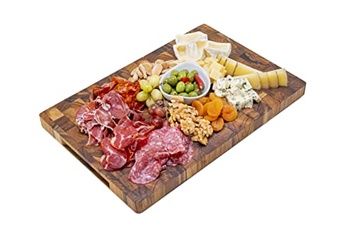  Erreke End Grain Teak Wood Cutting Board, High Durability Big Size, Juice Groove, Chopping Or Serving Meat Cheese Bread (17.5x12x1.3 Inches)