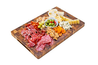  Erreke End Grain Teak Wood Cutting Board, High Durability Big Size, Juice Groove, Chopping Or Serving Meat Cheese Bread (17.5x12x1.3 Inches)